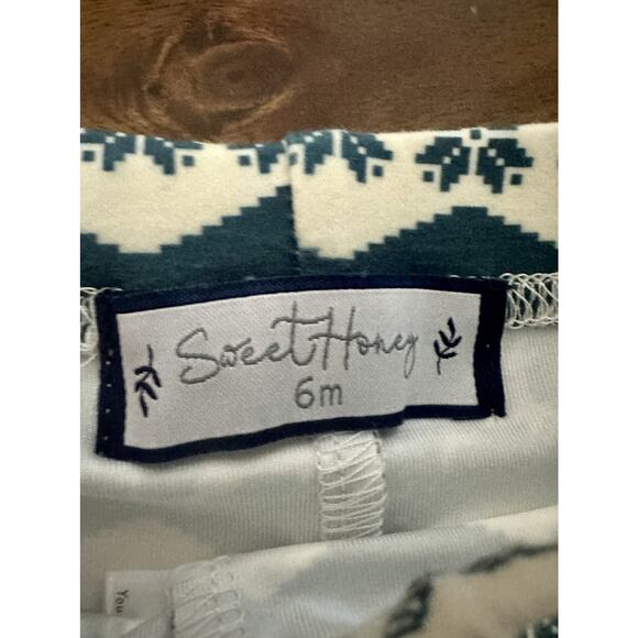 NWT SweetHoney Dreamer Pajama Set Blue Cream Sleigh Ride Fair Isle Pants Baby 6M - Picture 7 of 8